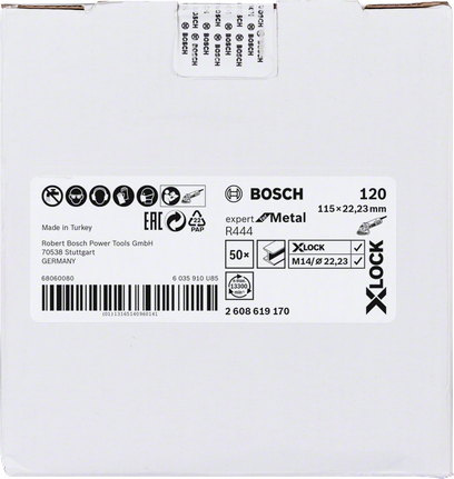„Bosch X-LOCK“ pluošto šlifavimo diskas, 115 mm, G120.