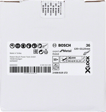 „Bosch X-LOCK“ pluošto šlifavimo diskas, 125 mm, G36.