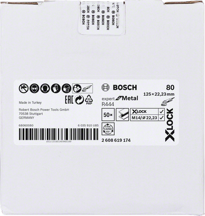 „Bosch X-LOCK“ pluošto šlifavimo diskas, 125 mm, G 80.