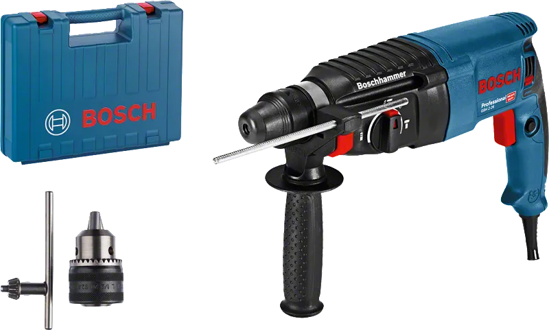 „ Bosch GBH 2-26“ perforatorius-gręžtuvas su dėklu ir priedais.