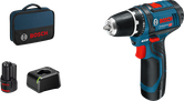 „ Bosch GSR 12V-15“ akumuliatorinis gręžtuvas su akumuliatoriumi ir įkrovikliu.