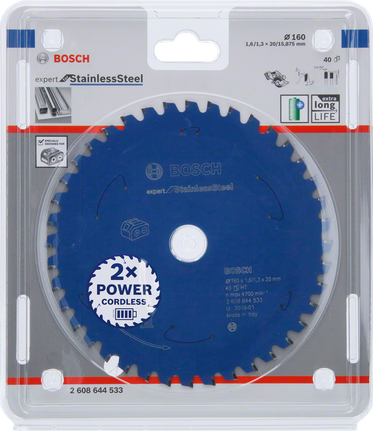 „Bosch Expert for Stainless Steel“ diskinis pjūklo diskas akumuliatoriniams pjūklams.