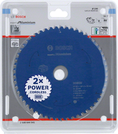 „Bosch Expert for Aluminum“ diskinio pjūklo diskas, 190 mm, skirtas akumuliatoriniams pjūklams.