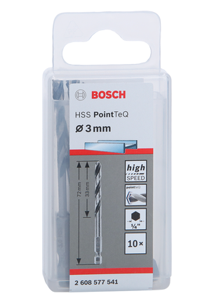 Bosch HSS PointTeQ 3 mm šešiakampis grąžtas, 10 vnt.