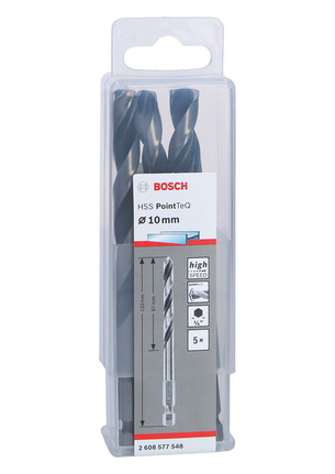 Bosch HSS PointTeQ šešiakampis grąžtas 10,0 mm, 5 vnt.