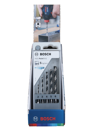 „Bosch HSS PointTeQ“ šešiakampių grąžtų rinkinys, 2–6 mm, 5 dalys.