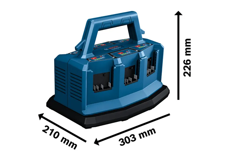 „ Bosch GAL 18V6-80“ įkroviklis su šešiais akumuliatoriaus lizdais.