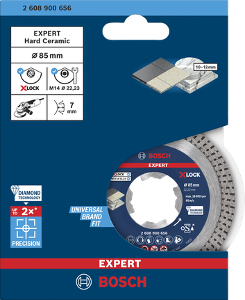 „Bosch EXPERT HardCeramic X-LOCK“ deimantinis pjovimo diskas 85 × 22,23 × 1,6 × 7 mm.