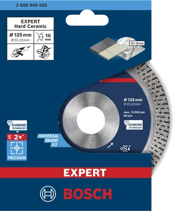 „Bosch EXPERT HardCeramic“ deimantinis pjovimo diskas, 125 × 22,23 mm.