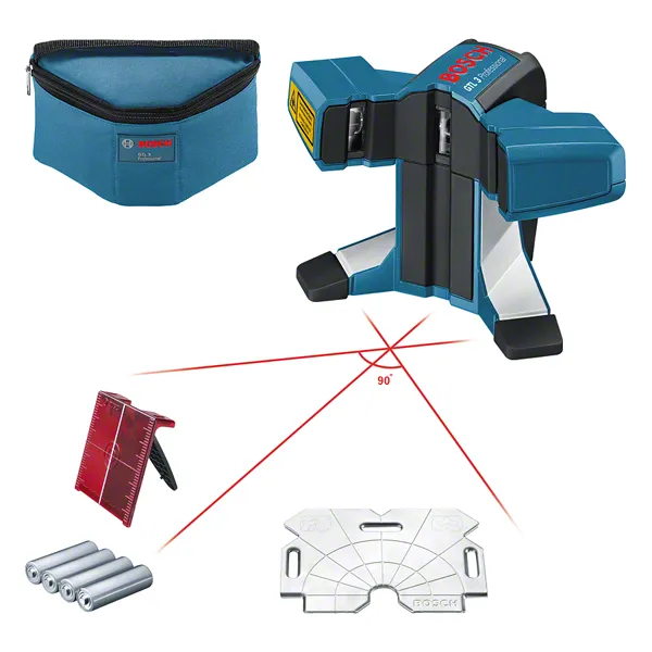 „Bosch GTL 3“ lazerinis niveliavimo įrankis su dėklu ir priedais.