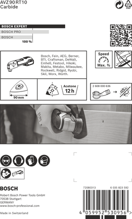 „Bosch EXPERT“ šlifavimo plokštė AVZ 90 RT10, kietmetalio, 90 mm.