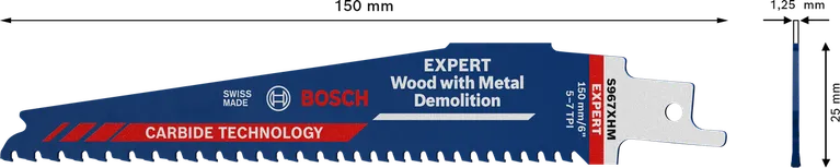 „Bosch EXPERT“ medienos pjovimo pjūklelis su metalo griovimo funkcija, pagamintas iš kietmetalio technologijos.