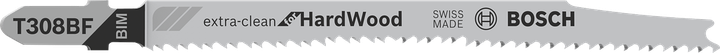 „Bosch T308BF“ siaurapjūklio pjūklelis itin švariems kietmedžio pjovimams.