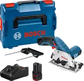 „Bosch GKS 12V-26“ akumuliatorinis diskinis pjūklas su dėklu.