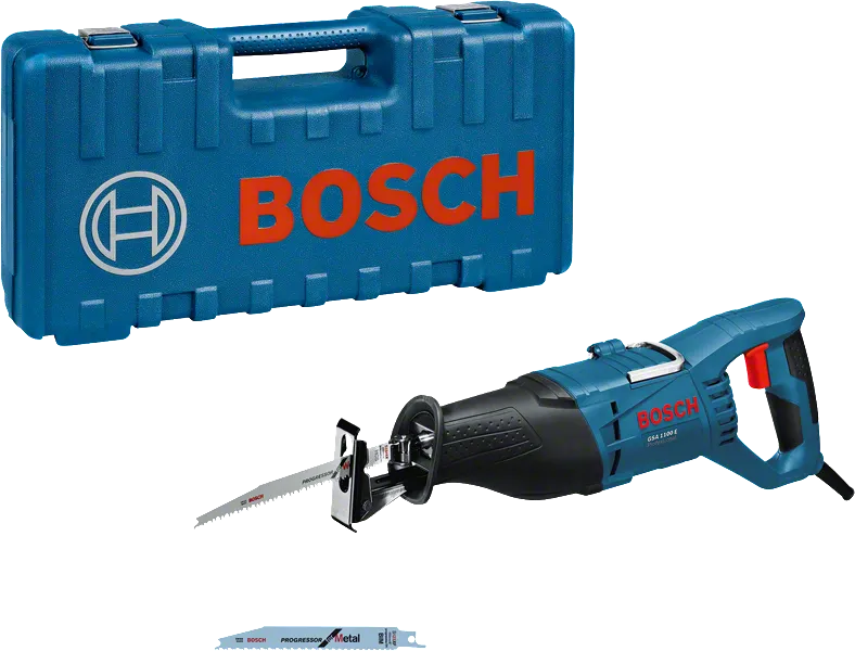 „Bosch GSA 1100 E“ slankiojantis pjūklas su dėklu.