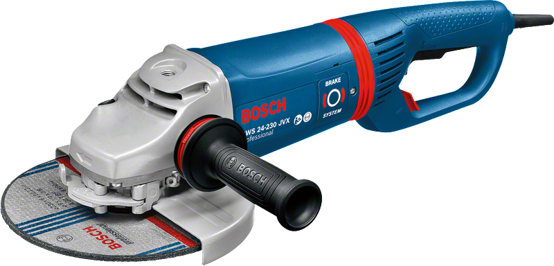 „Bosch GWS 24-230 JVX“ kampinis šlifuoklis su stabdžių sistema.