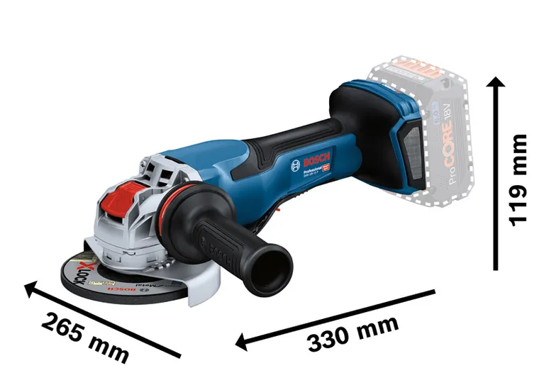 „Bosch GWX 18V-15 P“ akumuliatorinis kampinis šlifuoklis su „XLOCK“.