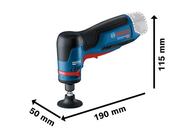 „Bosch GWG 12V-50 S“ rotacinis šlifuoklis su bešepetėliniu varikliu.