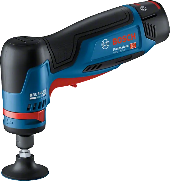 „Bosch GWG 12V-50 S“ rotacinis šlifuoklis su bešepetėliniu varikliu.