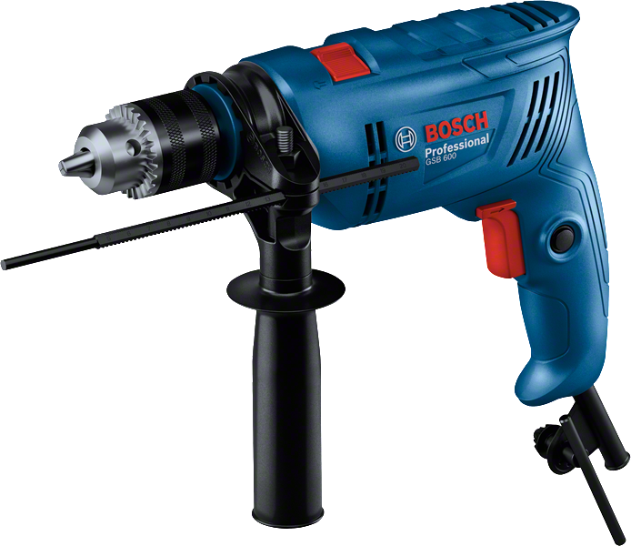 „Bosch GSB 600“ smūginis gręžtuvas su šonine rankena.