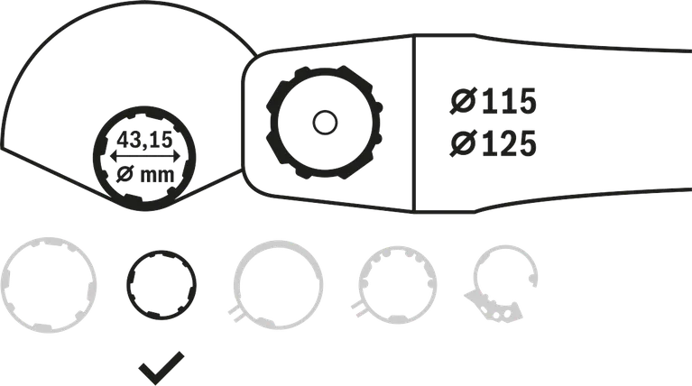 Apsaugų suderinamumas 115 mm 125 mm.