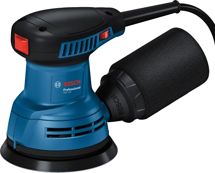 „Bosch GEX 125“ ekscentrinis šlifuoklis su dulkių surinktuvu.