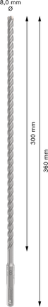 „Bosch PRO SDS plus-5X“ smūginis grąžtas, 8 x 300 x 360 mm.