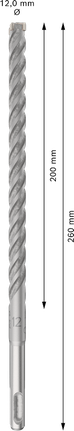 „Bosch PRO SDS plus-5X“ 12 mm smūginis grąžtas, 260 mm ilgio.