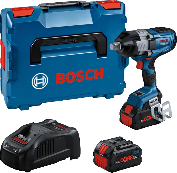 „ Bosch GDS 18V-1600“ smūginio veržliasukio rinkinys su akumuliatoriumi ir įkrovikliu.