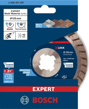 „Bosch EXPERT MultiMaterial X-LOCK“ deimantinis pjovimo diskas 125 × 22,23 mm.