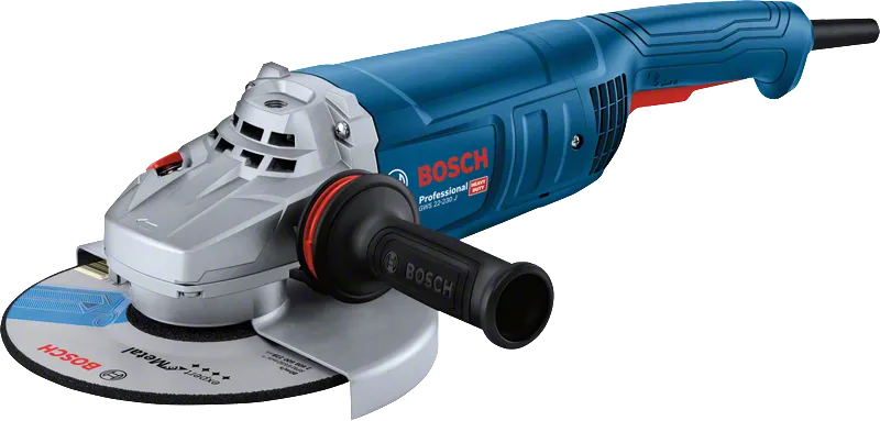 „Bosch GWS 22-230 J“ kampinis šlifuoklis su šonine rankena.