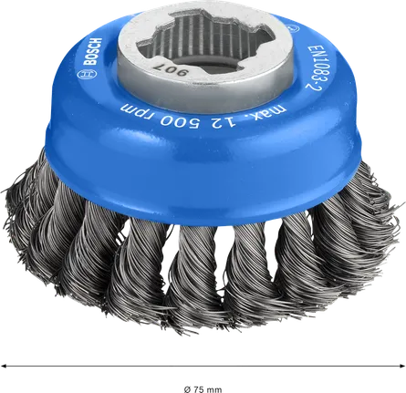 „Bosch PRO Metal“ sunkus „X-Lock“ puodelio formos šepetys 75 mm kampiniams šlifuokliams.