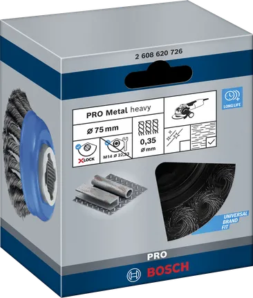 „Bosch PRO Metal“ sunkus „X-Lock“ puodelio formos šepetys, 75 × 0,35 mm.