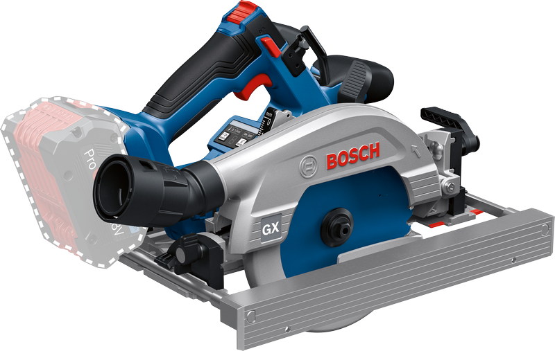 „ Bosch GKS 18V-57-2 GX“ akumuliatorinis diskinis pjūklas su lygiagrečia kreipiančiąja.
