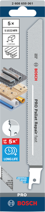 „Bosch PRO Pallet Repair fast S1022HFR“ bimetalinių pjūklo diskų pakuotė, 5 vnt.