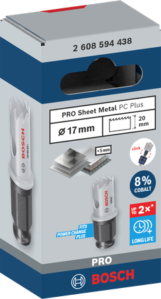 Bosch 17 mm PRO skardos skylių pjūklas.