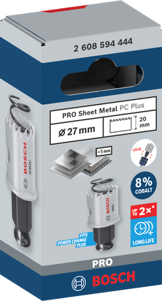 „Bosch“ 27 mm PRO lakštinio metalo PC Plus skylių pjūklas.