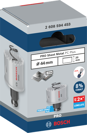 „Bosch PRO“ lakštinio metalo 44 mm skylių pjūklas.