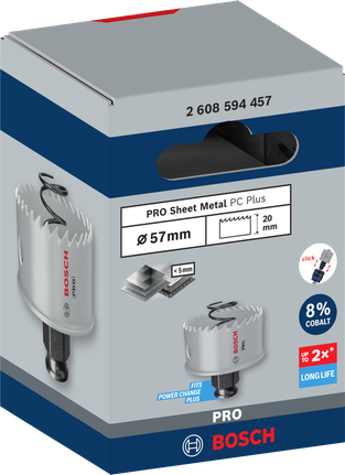 „Bosch 57 mm PRO“ lakštinio metalo skylių pjūklas.