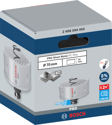 „Bosch“ 70 mm PRO lakštinio metalo PC Plus skylių pjūklas.