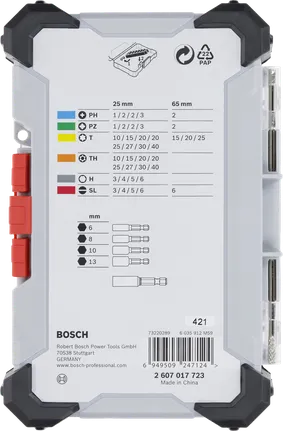 „Bosch“ ypač kietų atsuktuvų antgalių rinkinys, 43 vnt., ekranas.