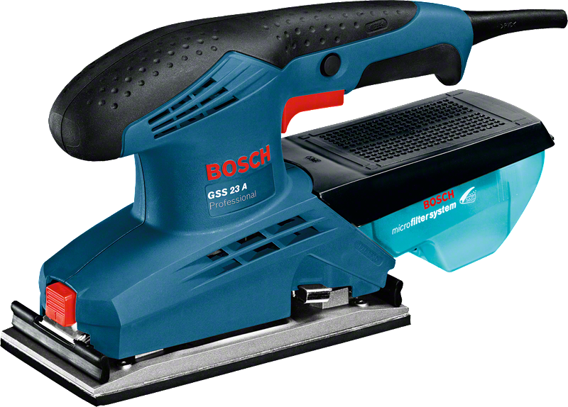 „Bosch GSS 23 A“ orbitinis šlifuoklis su mikrofiltrų sistema.