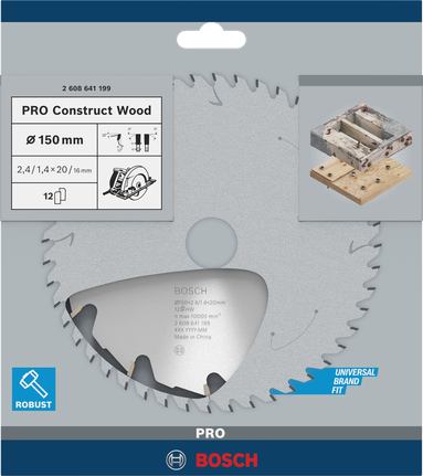„Bosch PRO Construct Wood“ diskinis pjūklo diskas, 150 mm.