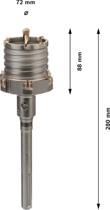 „Bosch PRO SDS max-5“ karūnų pjaustytuvas, 72 mm skersmens, 12 dantų.