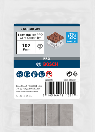 „Bosch PRO“ šerdies pjovimo sausų segmentų 102 mm.