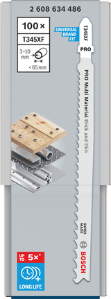 „Bosch PRO Multi Material T345XF“ siaurapjūklio ašmenys, 132 mm, 100 vnt.