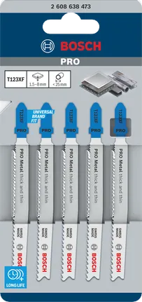„Bosch PRO Metal“ storų ir plonų T123XF siaurapjūklio pjūklelių rinkinys, 5 vnt.
