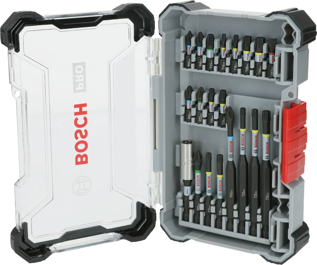„Bosch PRO“ smūginių atsuktuvų antgalių rinkinys, 20 vnt., dėkle.