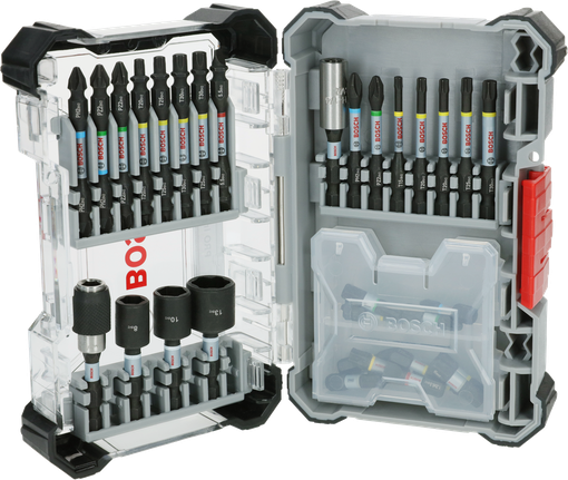 „Bosch PRO“ smūginių atsuktuvų antgalių rinkinys, 35 vnt., dėkle.