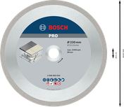 „Bosch PRO“ keraminis deimantinis diskas plytelių pjovimui, 230 mm.